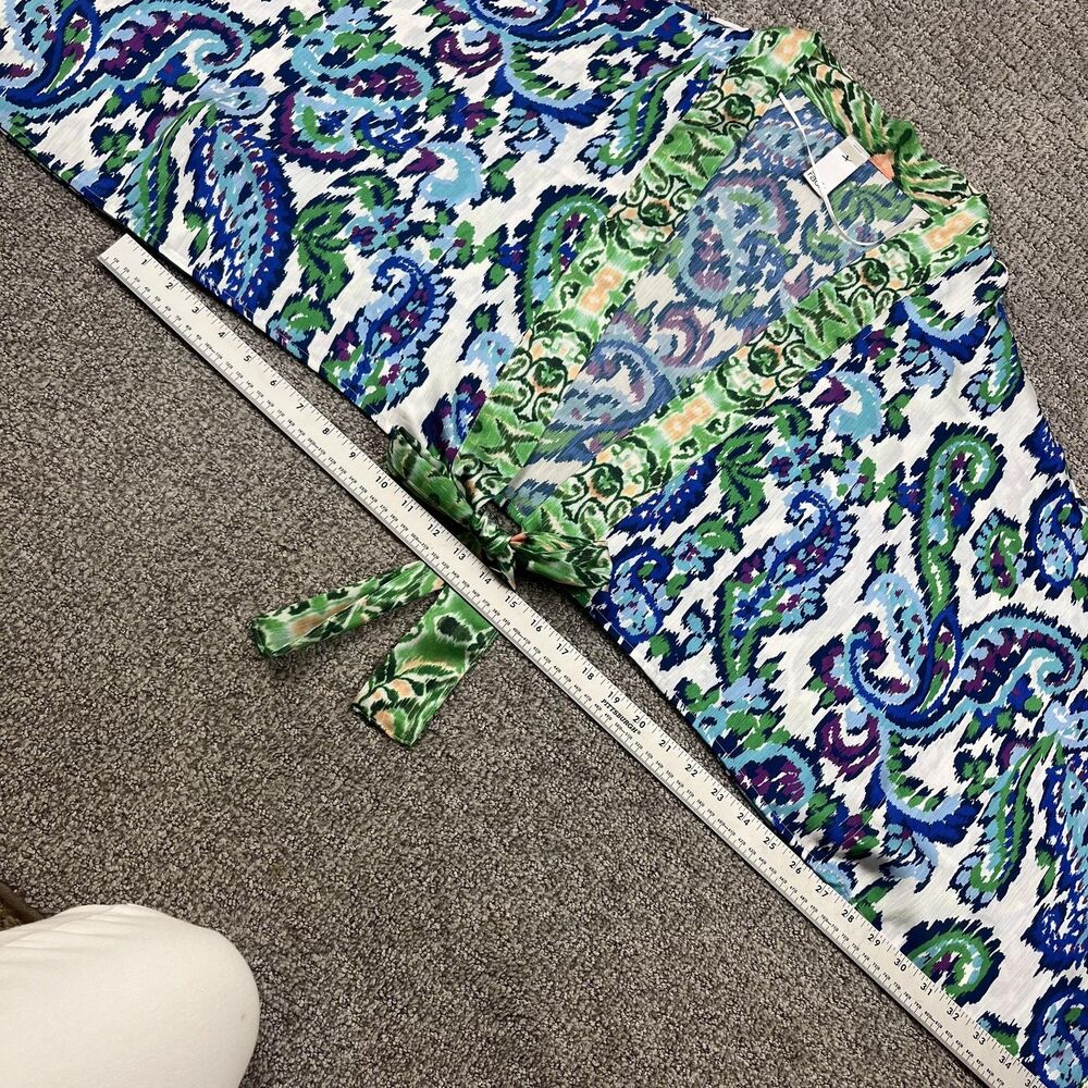 Nordstrom Rack Kimono Cardigan Womens One Size Blue Green Paisley Ikat Crop Boho - Picture 4 of 10